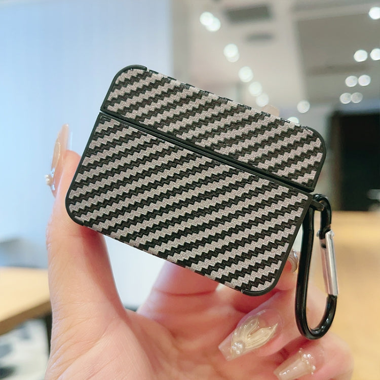 For AirPods Pro 2 Carbon Fiber Square Leather Earphone Case with Hook(Blue) - For AirPods Pro 2 by PMC Jewellery | Online Shopping South Africa | PMC Jewellery | Buy Now Pay Later Mobicred