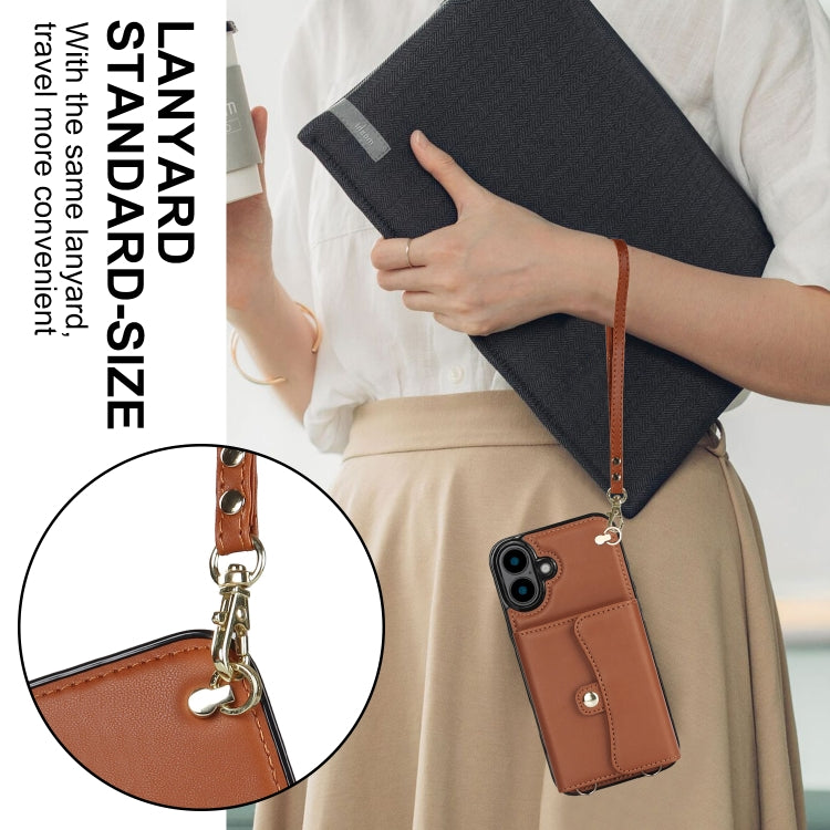 For iPhone 16 Plus RFID Card Slot Phone Case with Long Lanyard(Brown) - iPhone 16 Plus Cases by PMC Jewellery | Online Shopping South Africa | PMC Jewellery | Buy Now Pay Later Mobicred