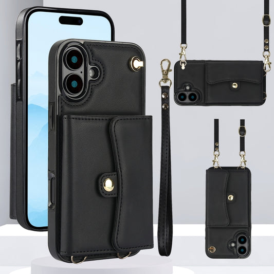 For iPhone 16 RFID Card Slot Phone Case with Long Lanyard(Black) - iPhone 16 Cases by PMC Jewellery | Online Shopping South Africa | PMC Jewellery | Buy Now Pay Later Mobicred