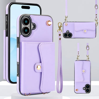 For iPhone 16 RFID Card Slot Phone Case with Long Lanyard(Purple) - iPhone 16 Cases by PMC Jewellery | Online Shopping South Africa | PMC Jewellery | Buy Now Pay Later Mobicred