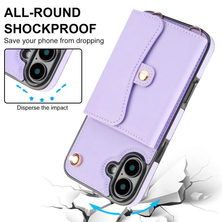 For iPhone 16 RFID Card Slot Phone Case with Long Lanyard(Purple) - iPhone 16 Cases by PMC Jewellery | Online Shopping South Africa | PMC Jewellery | Buy Now Pay Later Mobicred