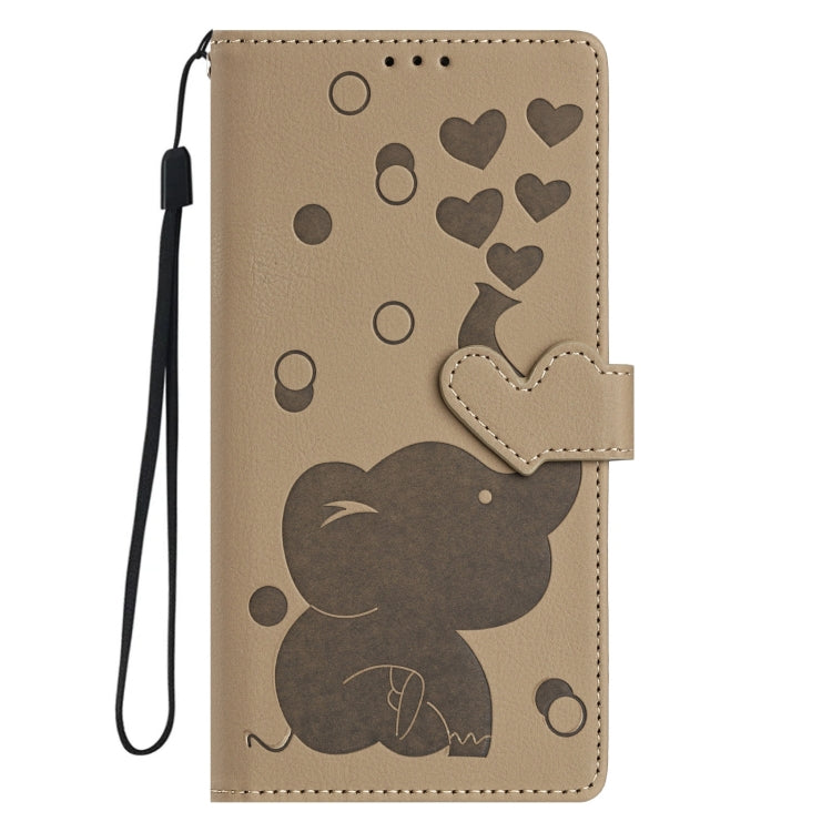 For Samsung Galaxy S25 Ultra 5G Cartoon Elephant Embossed Leather Phone Case(Khaki) - Galaxy S25 Ultra 5G Cases by PMC Jewellery | Online Shopping South Africa | PMC Jewellery | Buy Now Pay Later Mobicred