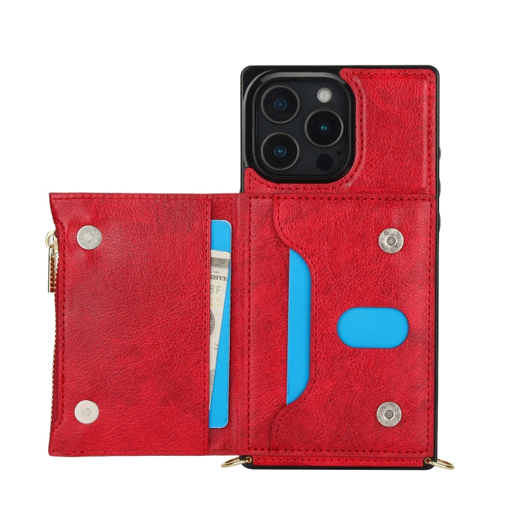 For iPhone 16 Pro Square Zipper Wallet Bag TPU+PU Back Cover Case(Red) - iPhone 16 Pro Cases by PMC Jewellery | Online Shopping South Africa | PMC Jewellery | Buy Now Pay Later Mobicred