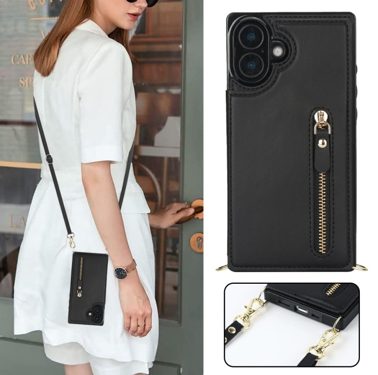 For iPhone 16 Plus Cross-body Zipper Square Phone Case(Black) - iPhone 16 Plus Cases by PMC Jewellery | Online Shopping South Africa | PMC Jewellery | Buy Now Pay Later Mobicred