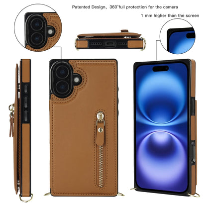 For iPhone 16 Cross-body Zipper Square Phone Case(Brown) - iPhone 16 Cases by PMC Jewellery | Online Shopping South Africa | PMC Jewellery | Buy Now Pay Later Mobicred