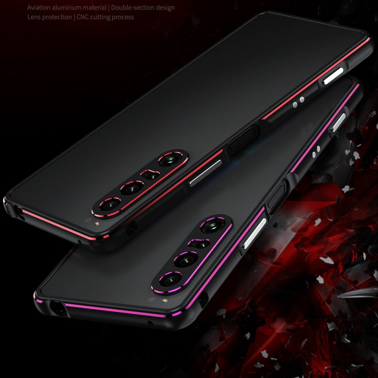 For Sony Xperia 1 VI Aurora Series Lens Protector + Metal Frame Protective Phone Case(Black Purple) - free shipping - PMC TechLife - Order now!