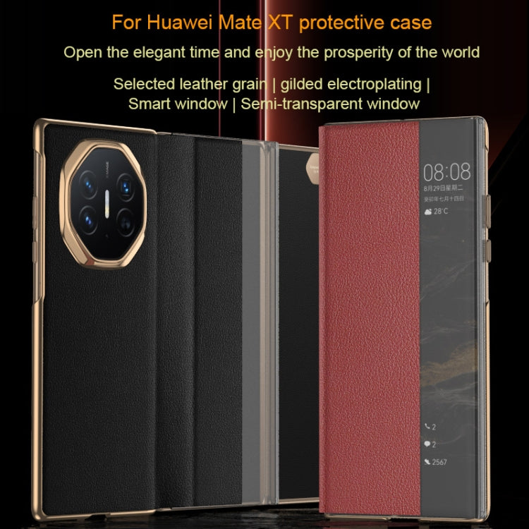 For Huawei Mate XT Ultimate Smart Side View Window Plain Leather Phone Case(Black) - Huawei Cases by PMC TechLife | Online Shopping South Africa | PMC TechLife | Buy Now Pay Later Mobicred