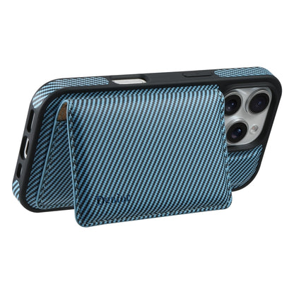 For iPhone 16 Pro Denior Carbon Fiber Texture Leather Card Bag MagSafe Phone Case(Blue) - iPhone 16 Pro Cases by Denior | Online Shopping South Africa | PMC Jewellery | Buy Now Pay Later Mobicred