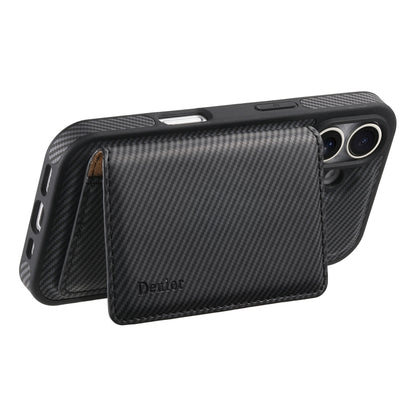 For iPhone 16 Denior Carbon Fiber Texture Leather Card Bag MagSafe Phone Case(Black) - iPhone 16 Cases by Denior | Online Shopping South Africa | PMC Jewellery | Buy Now Pay Later Mobicred