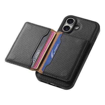 For iPhone 16 Denior Carbon Fiber Texture Leather Card Bag MagSafe Phone Case(Black) - iPhone 16 Cases by Denior | Online Shopping South Africa | PMC Jewellery | Buy Now Pay Later Mobicred