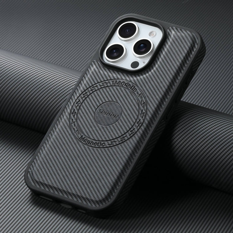 For iPhone 16 Pro Max Denior Carbon Fiber Texture Leather MagSafe Phone Case(Black) - iPhone 16 Pro Max Cases by Denior | Online Shopping South Africa | PMC Jewellery | Buy Now Pay Later Mobicred