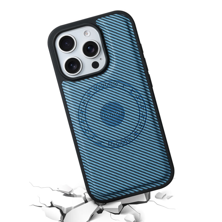 For iPhone 16 Pro Denior Carbon Fiber Texture Leather MagSafe Phone Case(Blue) - iPhone 16 Pro Cases by Denior | Online Shopping South Africa | PMC Jewellery | Buy Now Pay Later Mobicred