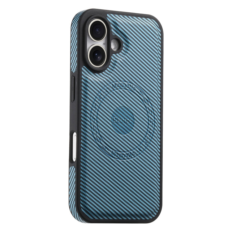 For iPhone 16 Plus Denior Carbon Fiber Texture Leather MagSafe Phone Case(Blue) - iPhone 16 Plus Cases by Denior | Online Shopping South Africa | PMC Jewellery | Buy Now Pay Later Mobicred