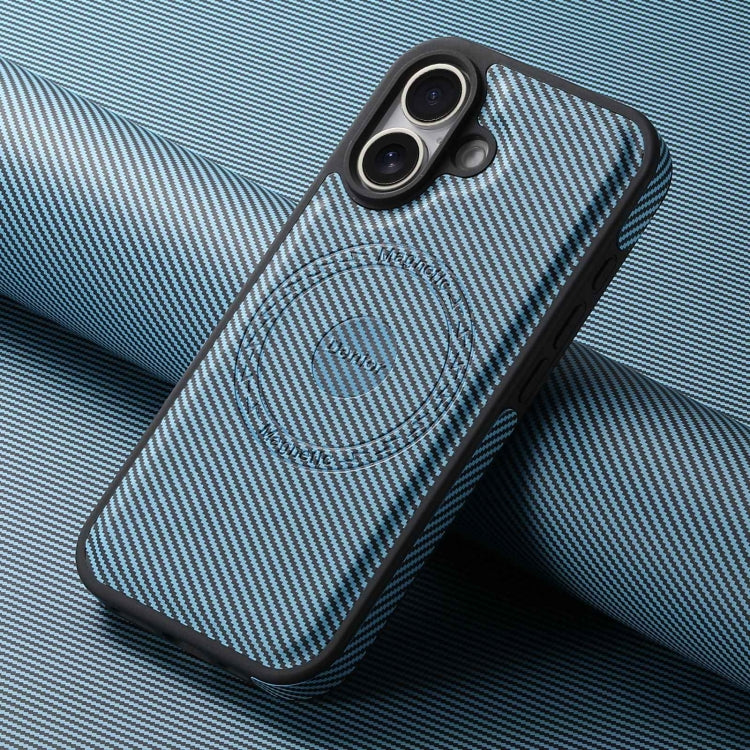 For iPhone 16 Plus Denior Carbon Fiber Texture Leather MagSafe Phone Case(Blue) - iPhone 16 Plus Cases by Denior | Online Shopping South Africa | PMC Jewellery | Buy Now Pay Later Mobicred