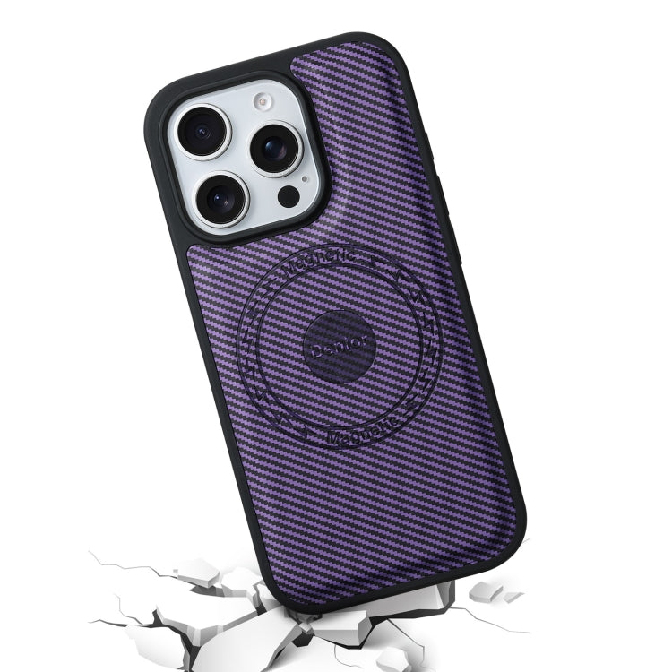 For iPhone 16 Plus Denior Carbon Fiber Texture Leather MagSafe Phone Case(Purple) - iPhone 16 Plus Cases by Denior | Online Shopping South Africa | PMC Jewellery | Buy Now Pay Later Mobicred