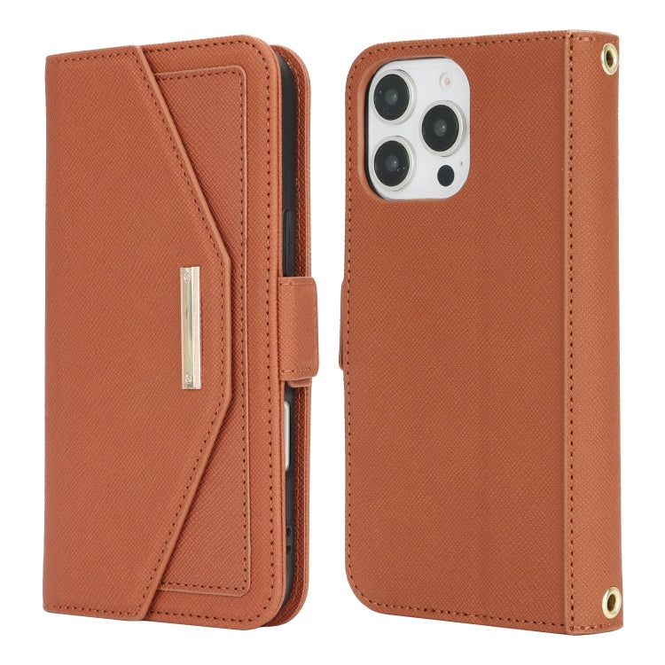 For iPhone 16 Pro Cross Texture Crossbody Lanyard Leather Phone Case(Brown) - iPhone 16 Pro Cases by PMC Jewellery | Online Shopping South Africa | PMC Jewellery | Buy Now Pay Later Mobicred