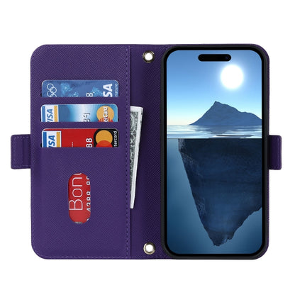 For iPhone 16 Plus Cross Texture Crossbody Lanyard Leather Phone Case(Purple) - iPhone 16 Plus Cases by PMC Jewellery | Online Shopping South Africa | PMC Jewellery | Buy Now Pay Later Mobicred