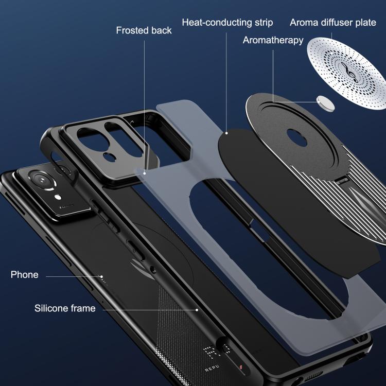 For Asus ROG Phone 9 / 9 Pro Heat Dissipation Aromatherapy Magnetic Holder Phone Case(Black) - ASUS Cases by PMC TechLife | Online Shopping South Africa | PMC TechLife | Buy Now Pay Later Mobicred