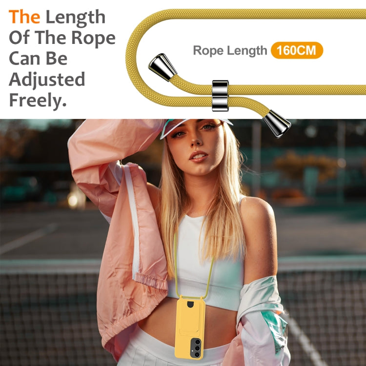 For Samsung Galaxy S25+ 5G Integrated Card Bag Solid Color Liquid Silicone Phone Case with Lanyard(Yellow) - Galaxy S25+ 5G Cases by PMC Jewellery | Online Shopping South Africa | PMC Jewellery | Buy Now Pay Later Mobicred