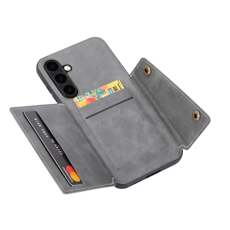 For Samsung Galaxy S25+ 5G Double Buckle Card Slots Magnetic Phone Case(Grey) - Galaxy S25+ 5G Cases by PMC Jewellery | Online Shopping South Africa | PMC Jewellery | Buy Now Pay Later Mobicred