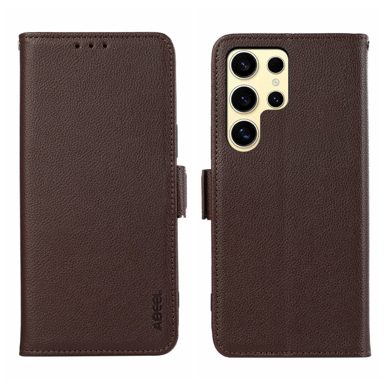 For Samsung Galaxy S25 Ultra ABEEL Side-Magnetic Litchi Pattern Leather RFID Phone Case(Brown) - Galaxy S25 Ultra 5G Cases by PMC TechLife | Online Shopping South Africa | PMC TechLife | Buy Now Pay Later Mobicred