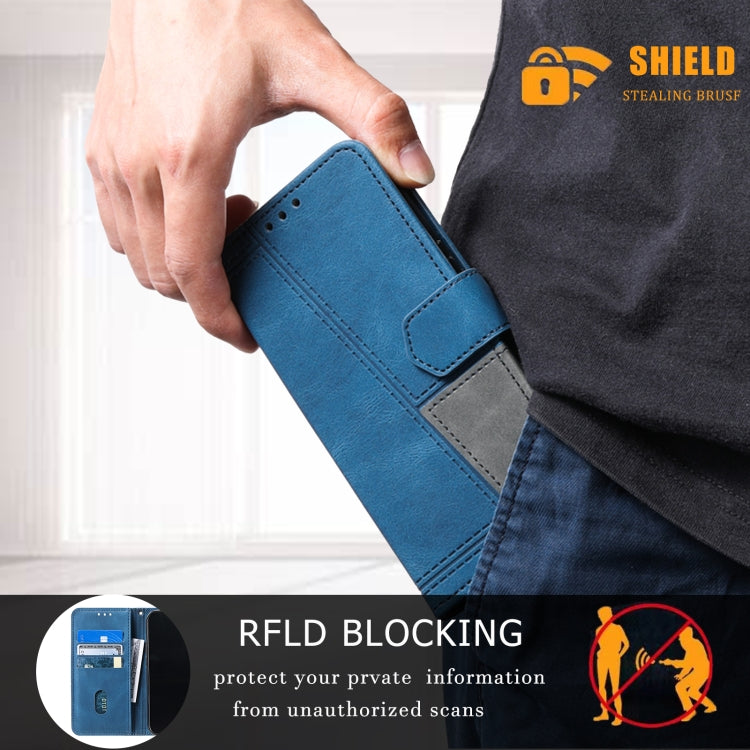 For Samsung Galaxy S25 5G TTUDRCH Embossed Line Splicing Leather Phone Case(Blue) - Galaxy S25 5G Cases by PMC Jewellery | Online Shopping South Africa | PMC Jewellery | Buy Now Pay Later Mobicred