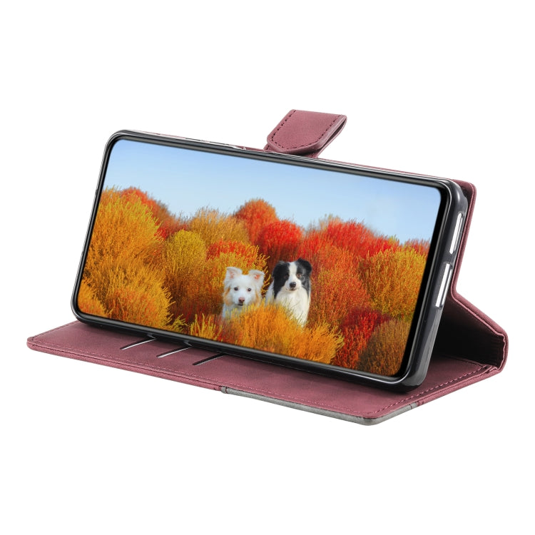 For Samsung Galaxy S25 5G TTUDRCH Embossed Line Splicing Leather Phone Case(Wine Red) - Galaxy S25 5G Cases by PMC Jewellery | Online Shopping South Africa | PMC Jewellery | Buy Now Pay Later Mobicred