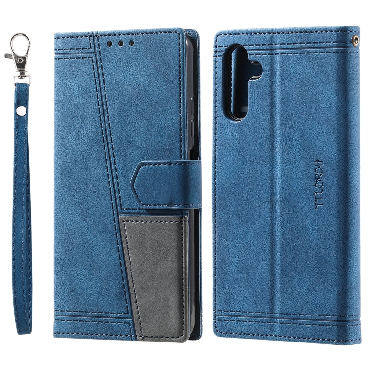 For Samsung Galaxy S25+ 5G TTUDRCH Embossed Line Splicing Leather Phone Case(Blue) - Galaxy S25+ 5G Cases by PMC Jewellery | Online Shopping South Africa | PMC Jewellery | Buy Now Pay Later Mobicred