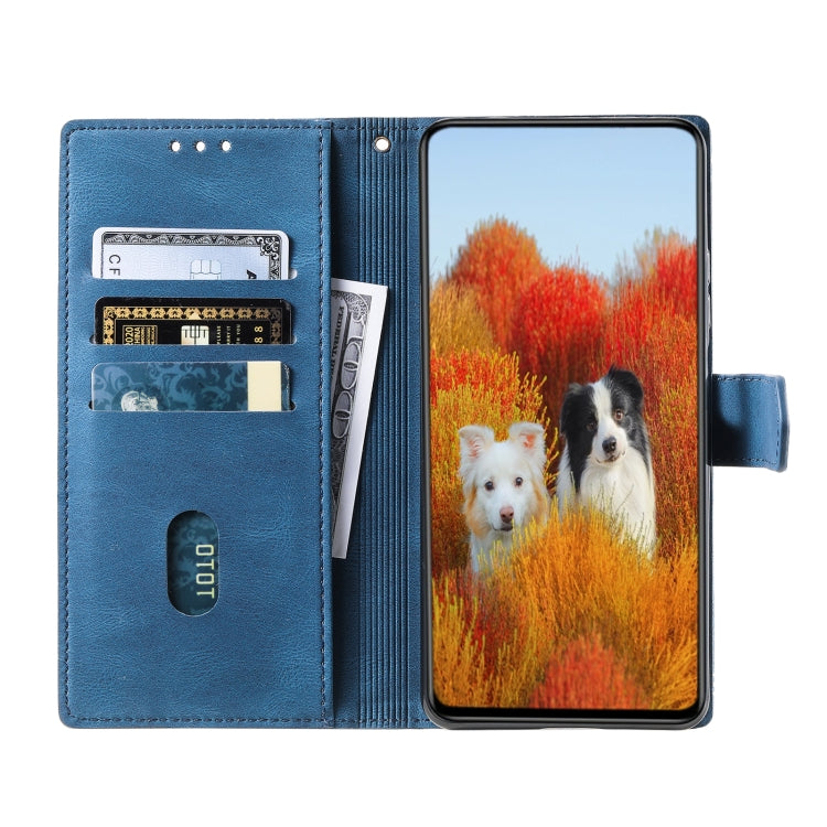 For Samsung Galaxy S25+ 5G TTUDRCH Embossed Line Splicing Leather Phone Case(Blue) - Galaxy S25+ 5G Cases by PMC Jewellery | Online Shopping South Africa | PMC Jewellery | Buy Now Pay Later Mobicred