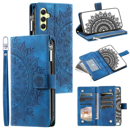 For Samsung Galaxy S25 5G Multi-Card Totem Zipper Leather Phone Case(Blue) - Galaxy S25 5G Cases by PMC Jewellery | Online Shopping South Africa | PMC Jewellery | Buy Now Pay Later Mobicred