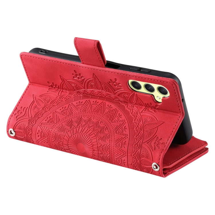 For Samsung Galaxy S25 5G Multi-Card Totem Zipper Leather Phone Case(Red) - Galaxy S25 5G Cases by PMC Jewellery | Online Shopping South Africa | PMC Jewellery | Buy Now Pay Later Mobicred
