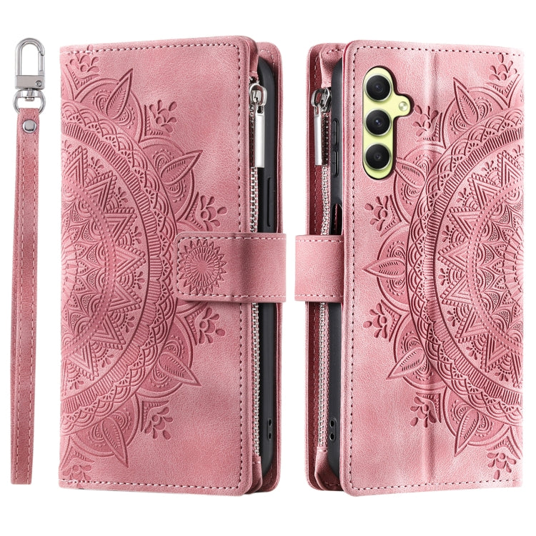 For Samsung Galaxy S25 5G Multi-Card Totem Zipper Leather Phone Case(Pink) - Galaxy S25 5G Cases by PMC Jewellery | Online Shopping South Africa | PMC Jewellery | Buy Now Pay Later Mobicred