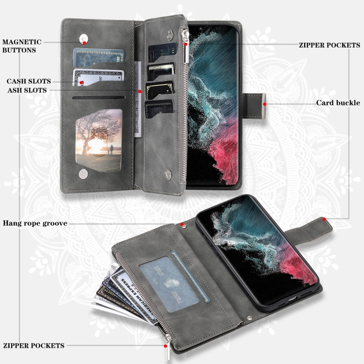 For Samsung Galaxy S25 Ultra 5G Multi-Card Totem Zipper Leather Phone Case(Grey) - Galaxy S25 Ultra 5G Cases by PMC Jewellery | Online Shopping South Africa | PMC Jewellery | Buy Now Pay Later Mobicred