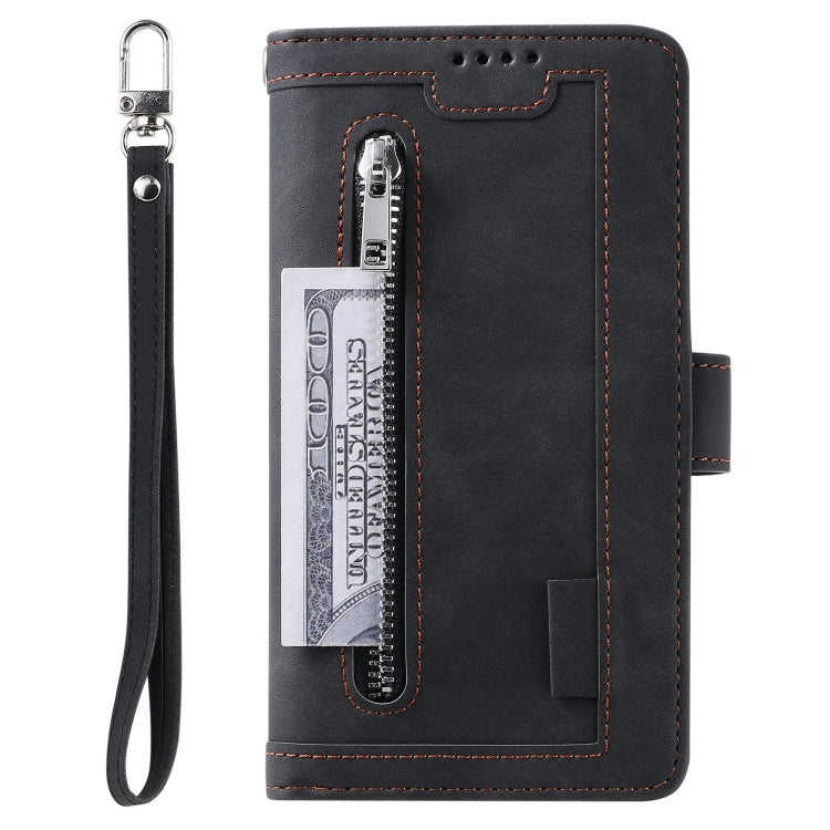 For Samsung Galaxy S25 5G Nine Card Zipper Bag Leather Phone Case with Lanyard(Black) - Galaxy S25 5G Cases by PMC Jewellery | Online Shopping South Africa | PMC Jewellery | Buy Now Pay Later Mobicred