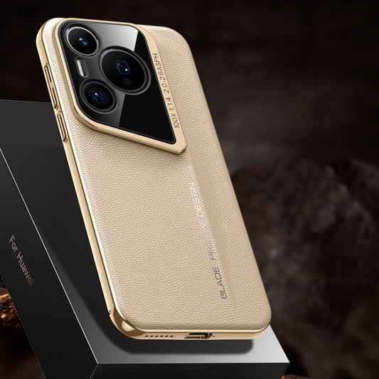 For Huawei Pura 70 J-20 Leather Skyline Design Full Coverage Phone Case(Gold) - Huawei Cases by PMC Jewellery | Online Shopping South Africa | PMC Jewellery | Buy Now Pay Later Mobicred