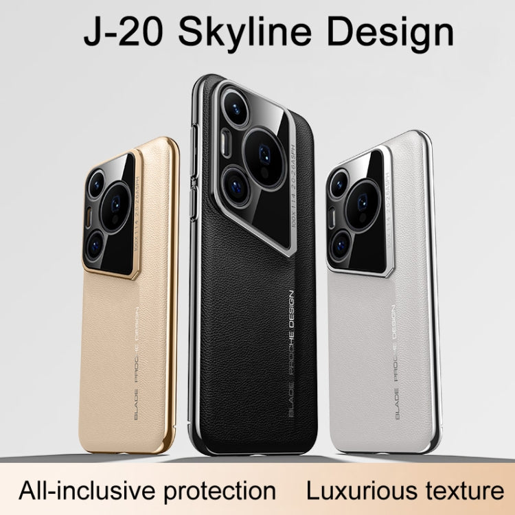 For Huawei Pura 70 Pro J-20 Leather Skyline Design Full Coverage Phone Case(Gold) - Huawei Cases by PMC Jewellery | Online Shopping South Africa | PMC Jewellery | Buy Now Pay Later Mobicred