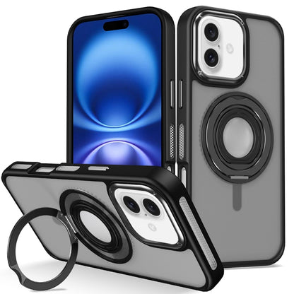 For iPhone 16 Skin Feel Matte 360 Degree Rotating Silicone Ring Holder Phone Case(Black) - iPhone 16 Cases by PMC Jewellery | Online Shopping South Africa | PMC Jewellery | Buy Now Pay Later Mobicred