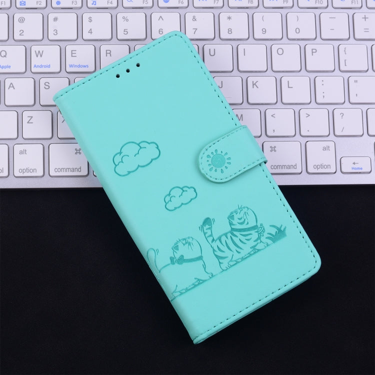 For Samsung Galaxy S25 5G Cute Cats RFID Leather Phone Case(Green) - Galaxy S25 5G Cases by PMC Jewellery | Online Shopping South Africa | PMC Jewellery | Buy Now Pay Later Mobicred