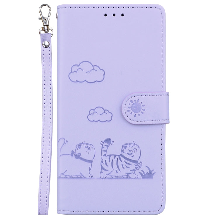 For Samsung Galaxy S25 5G Cute Cats RFID Leather Phone Case(Purple) - Galaxy S25 5G Cases by PMC Jewellery | Online Shopping South Africa | PMC Jewellery | Buy Now Pay Later Mobicred
