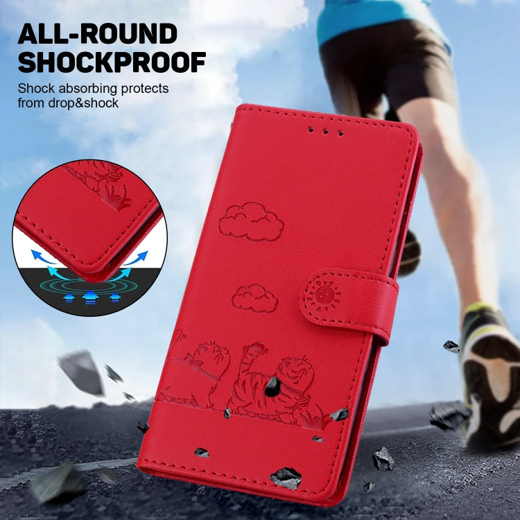 For Samsung Galaxy S25+ 5G Cute Cats RFID Leather Phone Case(Red) - Galaxy S25+ 5G Cases by PMC Jewellery | Online Shopping South Africa | PMC Jewellery | Buy Now Pay Later Mobicred