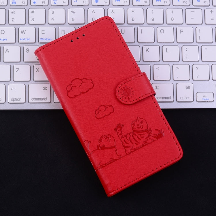 For Samsung Galaxy S25+ 5G Cute Cats RFID Leather Phone Case(Red) - Galaxy S25+ 5G Cases by PMC Jewellery | Online Shopping South Africa | PMC Jewellery | Buy Now Pay Later Mobicred
