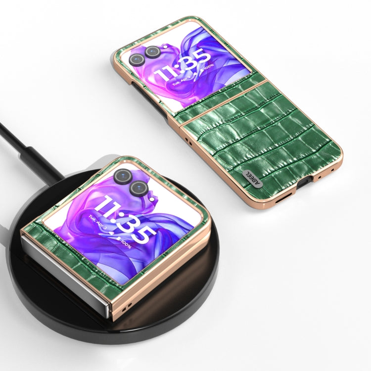 For Motorola Razr 50 ABEEL Electroplating Frame Crocodile Texture Genuine Leather Phone Case(Green) - free shipping - PMC TechLife - Order now!