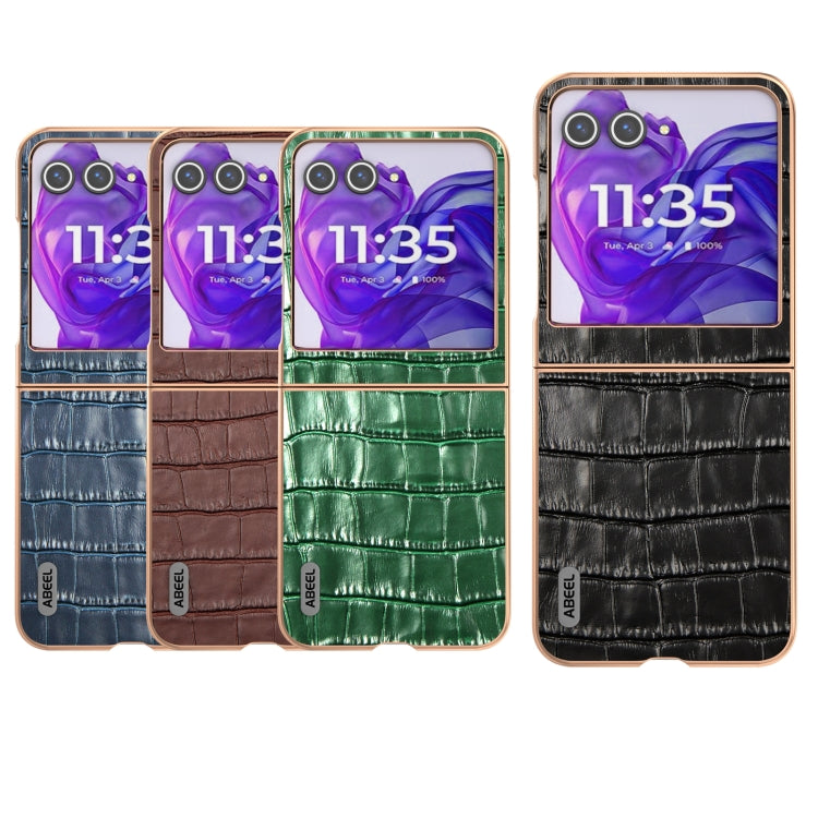 For Motorola Razr 50 ABEEL Electroplating Frame Crocodile Texture Genuine Leather Phone Case(Green) - free shipping - PMC TechLife - Order now!