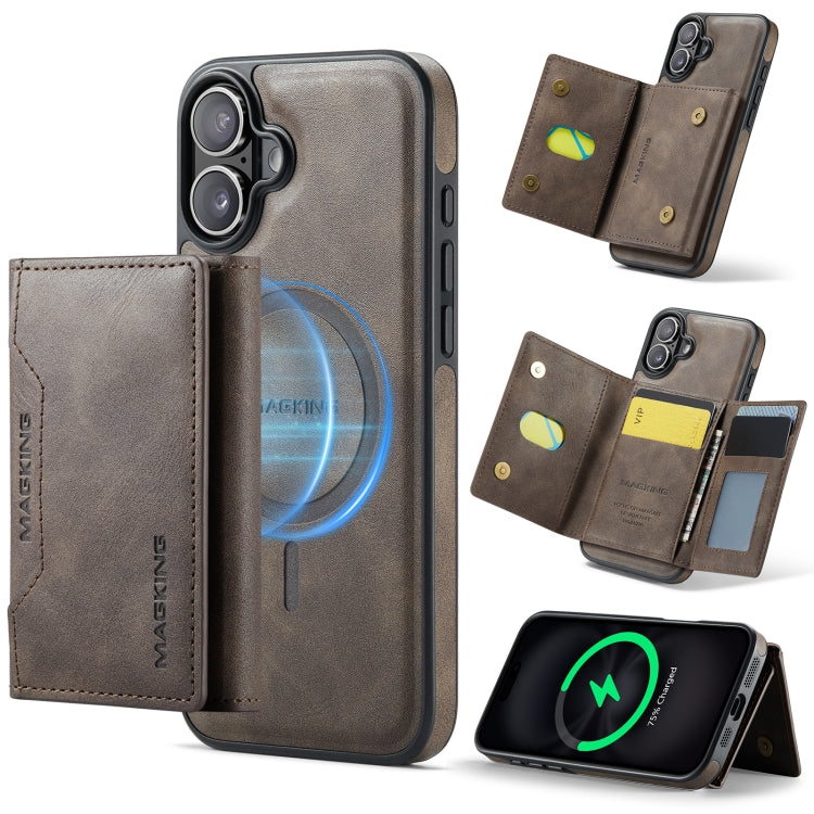 For iPhone 16 Plus DG.MING MAGKING-K2 Series MagSafe RFID Card Bag Detachable Phone Case(Coffee) - iPhone 16 Plus Cases by DG.MING | Online Shopping South Africa | PMC Jewellery | Buy Now Pay Later Mobicred