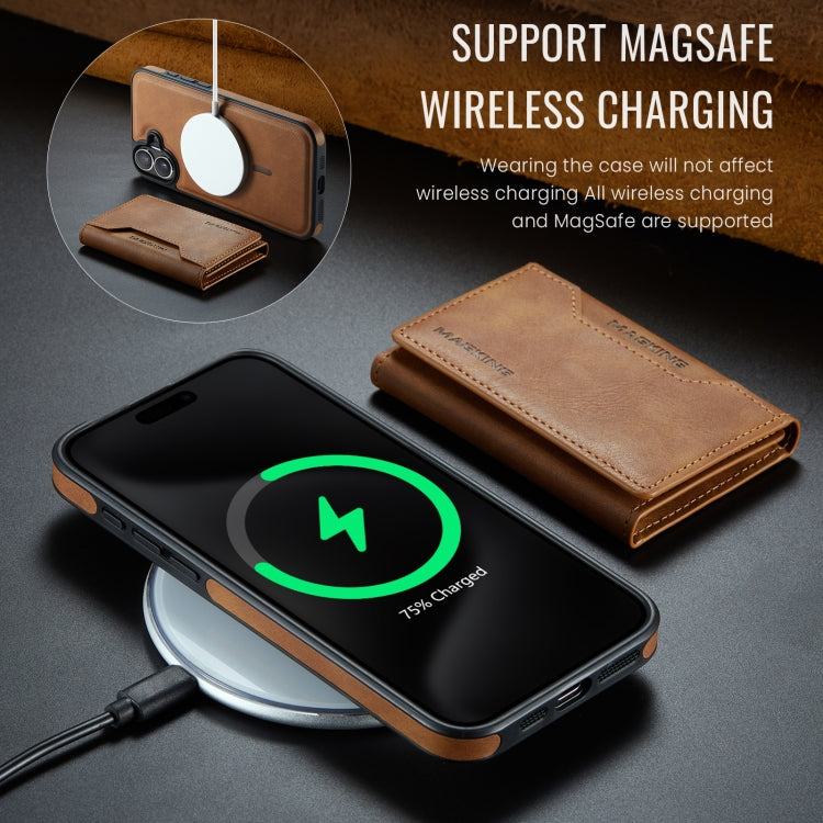 For iPhone 16 DG.MING MAGKING-K2 Series MagSafe RFID Card Bag Detachable Phone Case(Brown) - free shipping - PMC Jewellery - Order now!