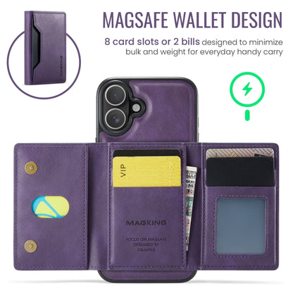 For iPhone 16 DG.MING MAGKING-K2 Series MagSafe RFID Card Bag Detachable Phone Case(Purple) - iPhone 16 Cases by DG.MING | Online Shopping South Africa | PMC Jewellery | Buy Now Pay Later Mobicred