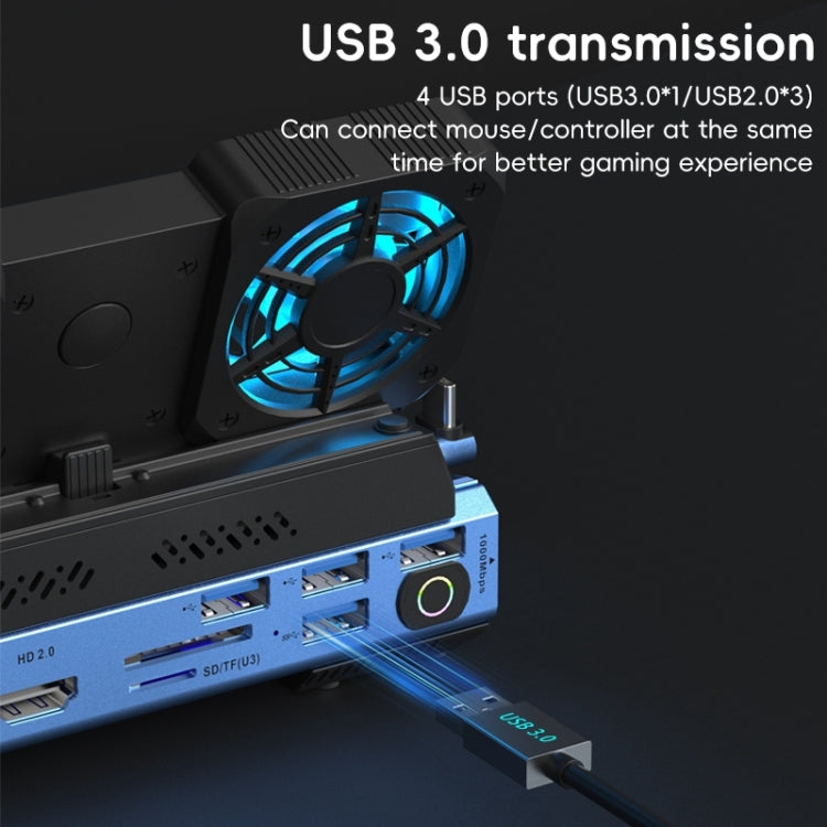 YCE-V279 10 in 1 USB-C Gaming Dock Station Hard Disk Enclosure with Detachable Fan(Blue Black) - Other Accessories by PMC Jewellery | Online Shopping South Africa | PMC Jewellery | Buy Now Pay Later Mobicred