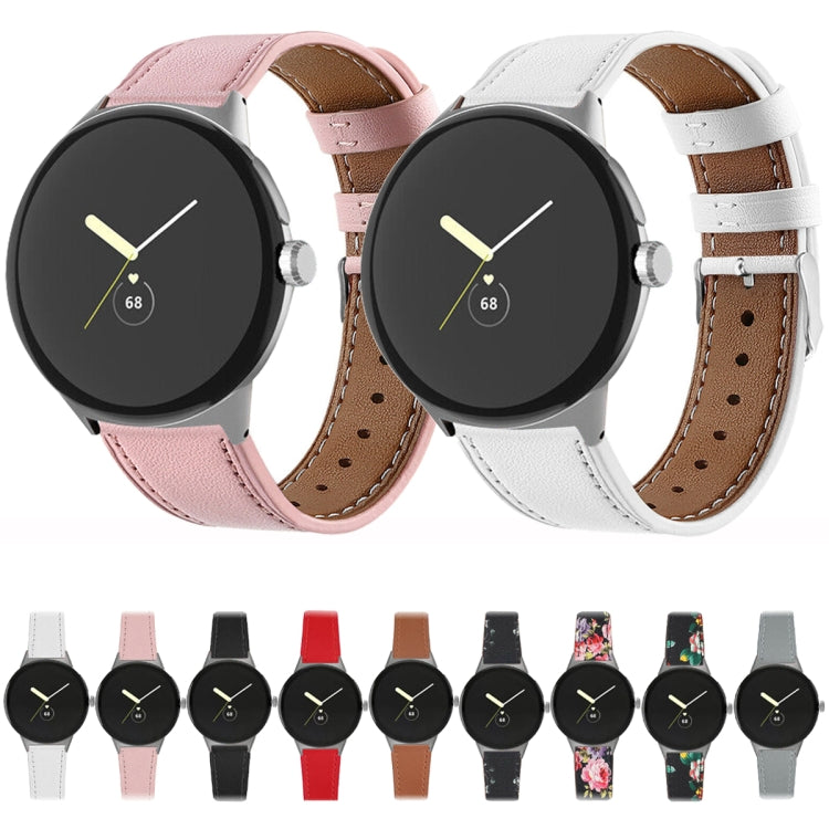 For Google Pixel Watch 3 45mm Round Tail Genuine Leather Watch Band(Black Pink Flower) - free shipping - PMc TechLife - Order now!