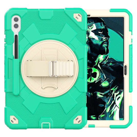 For Samsung Galaxy Tab S10+ / S9+ / S9 FE+ Spider Hand Grip Turntable Stand Tablet Case(Cyan Gold) - Galaxy Tab S9+ Cases by PMC Jewellery | Online Shopping South Africa | PMC Jewellery | Buy Now Pay Later Mobicred