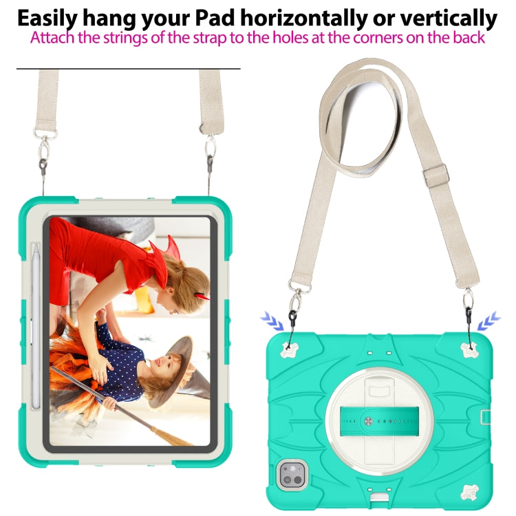 For iPad Pro 11 2024 Bat Hand Grip Turntable Stand Tablet Case(Mint Green White) - iPad Pro 11 2024 Cases by PMC Jewellery | Online Shopping South Africa | PMC Jewellery | Buy Now Pay Later Mobicred